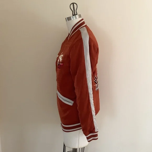 Capulet Womens Hawaii Mai Tai Bomber Jacket Orange And Cream Size Small - Picture 2 of 5